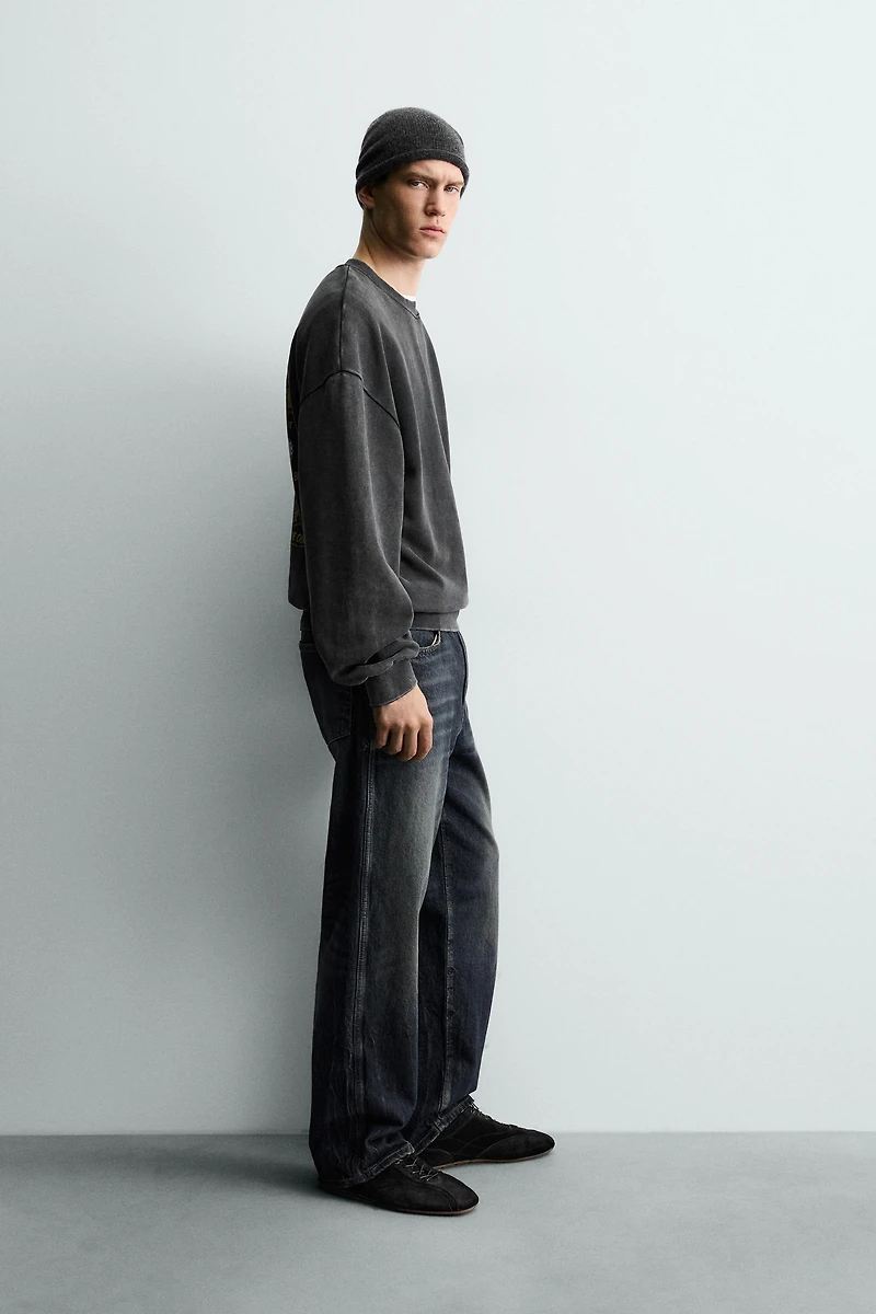 WASHED PRINTED TEXT SWEATSHIRT