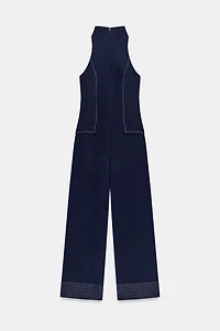 CONTRAST PIPING HALTER JUMPSUIT