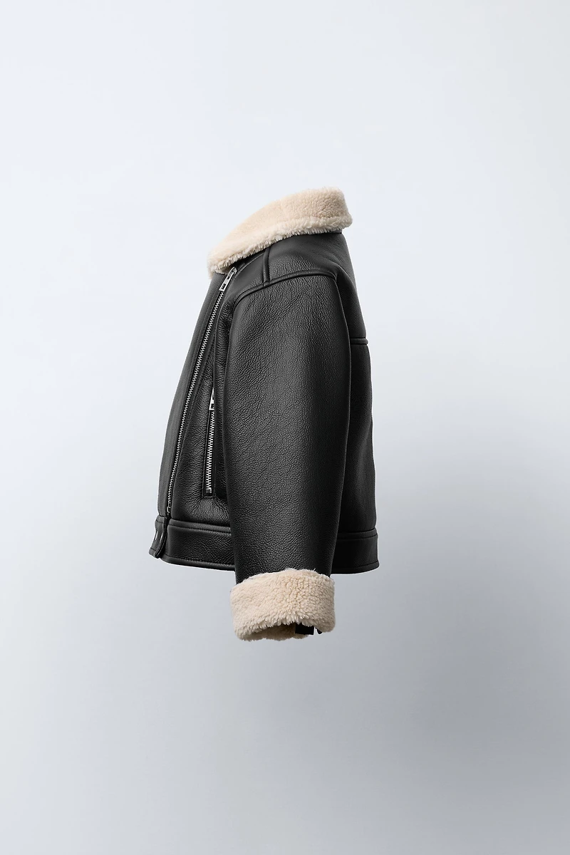 FAUX LEATHER SHEARLING JACKET