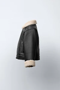 FAUX LEATHER SHEARLING JACKET