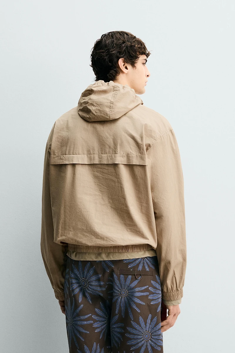 RELAXED FIT HOODED POUCH POCKET JACKET
