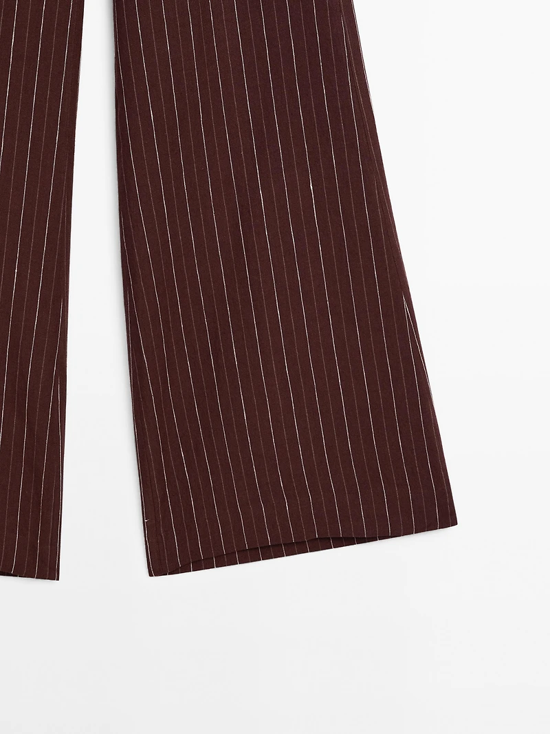 Pantalon large lin taille haute