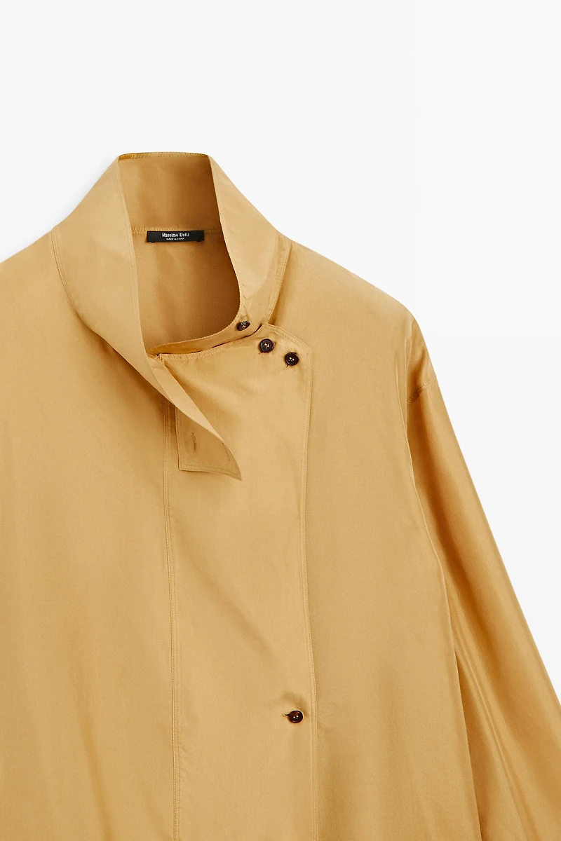 100% silk crossover mock neck shirt