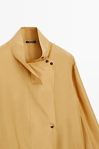 100% silk crossover mock neck shirt