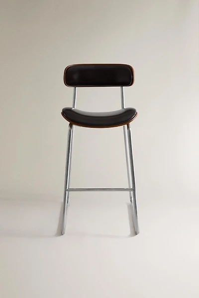 LEATHER AND STAINLESS STEEL BAR STOOL