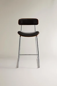 LEATHER AND STAINLESS STEEL BAR STOOL