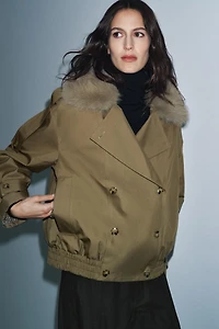 QUILTED FAUX FUR COLLAR TRENCH COAT ZW COLLECTION