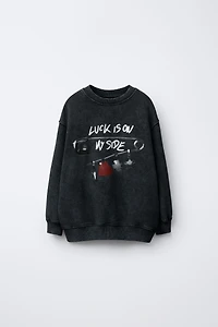 WASHED EFFECT PRINTED SWEATSHIRT