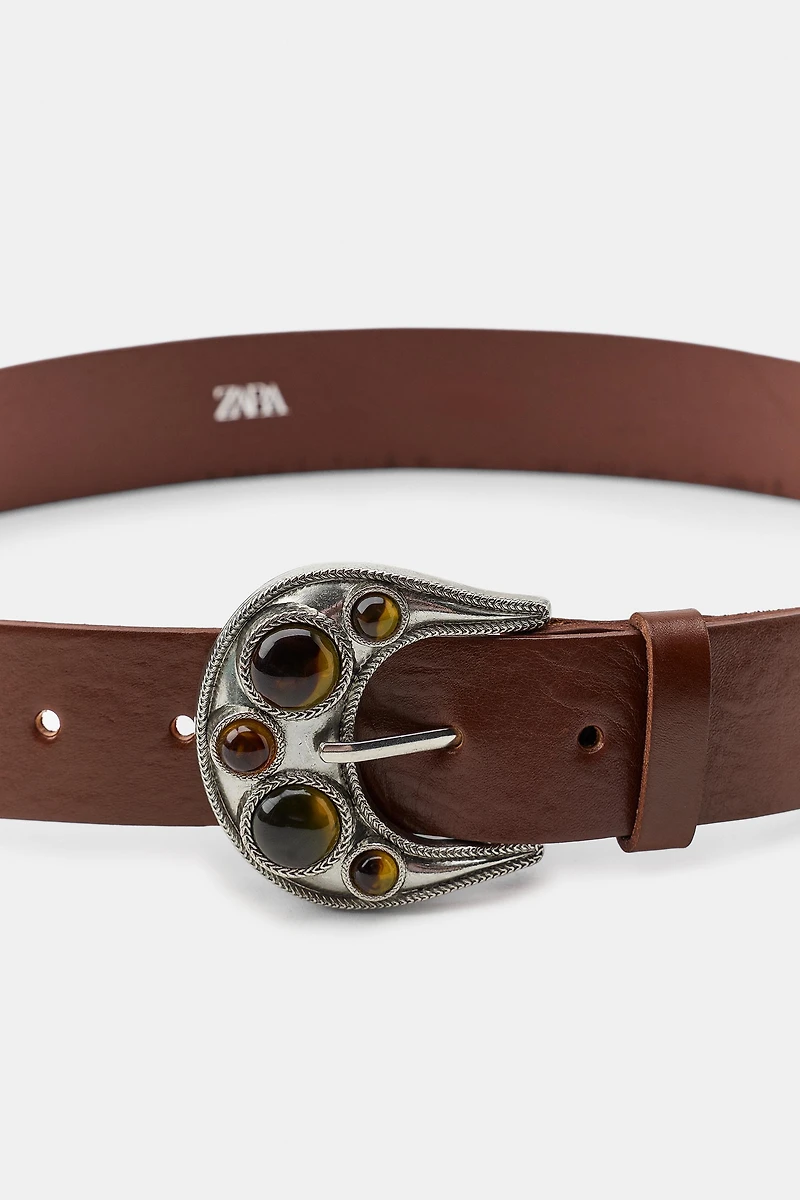 CEINTURE COMBINÉE EN CUIR 100 % ET PIERRES