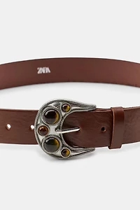 CEINTURE COMBINÉE EN CUIR 100 % ET PIERRES