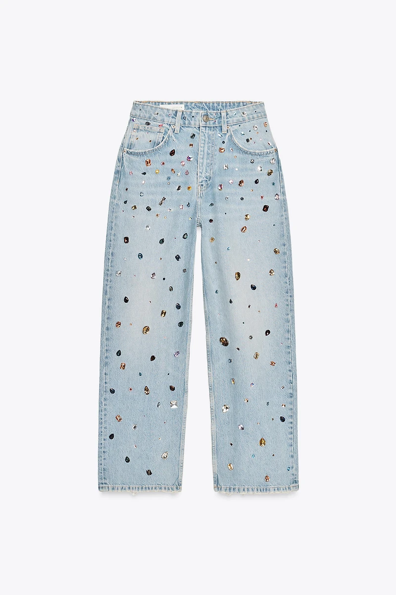 RELAXED OVERSIZE HIGH WAIST JEANS WITH JEWELS