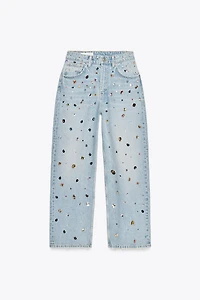 RELAXED OVERSIZE HIGH WAIST JEANS WITH JEWELS