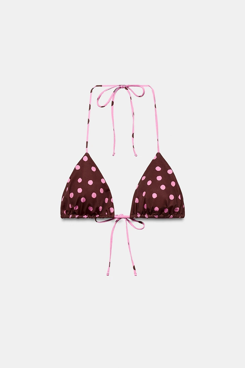HAUT DE BIKINI TRIANGLE IMPRIMÉ À POIS