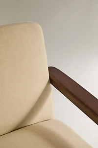 WOOD AND LINEN ACCENT CHAIR