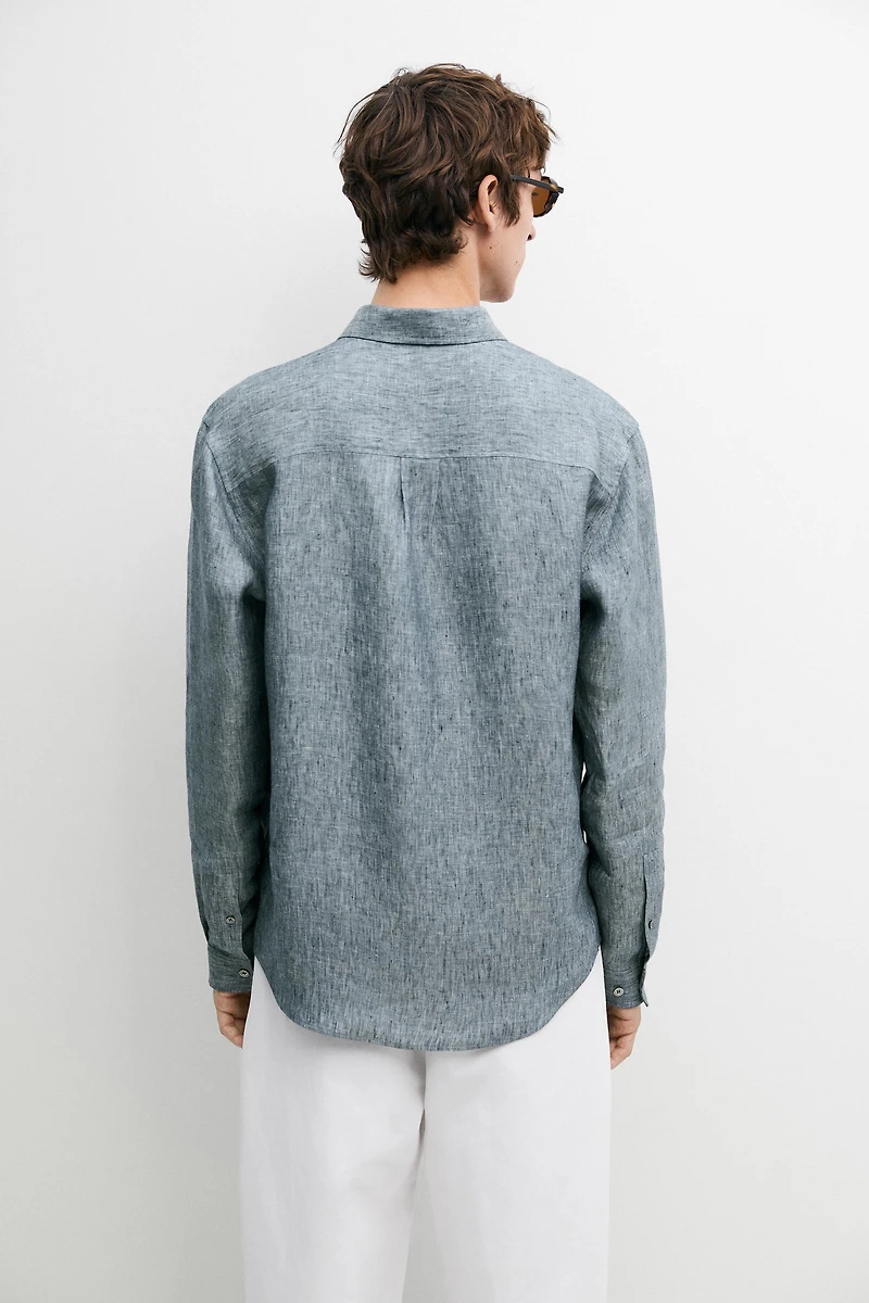 Regular fit melange twill 100% linen shirt