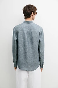 Regular fit melange twill 100% linen shirt