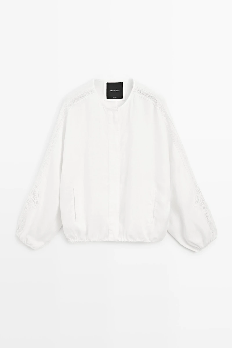 100% linen bomber jacket with embroidered detail
