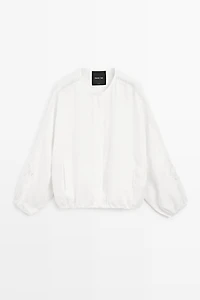 100% linen bomber jacket with embroidered detail