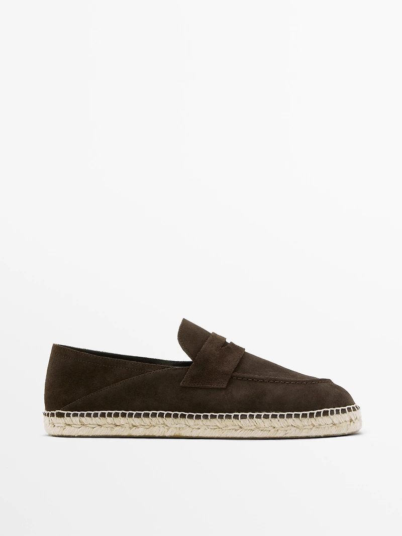 Split leather espadrilles with penny strap