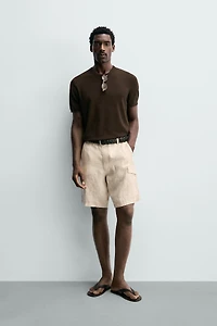 REGULAR FIT 100% LINEN CARGO SHORTS