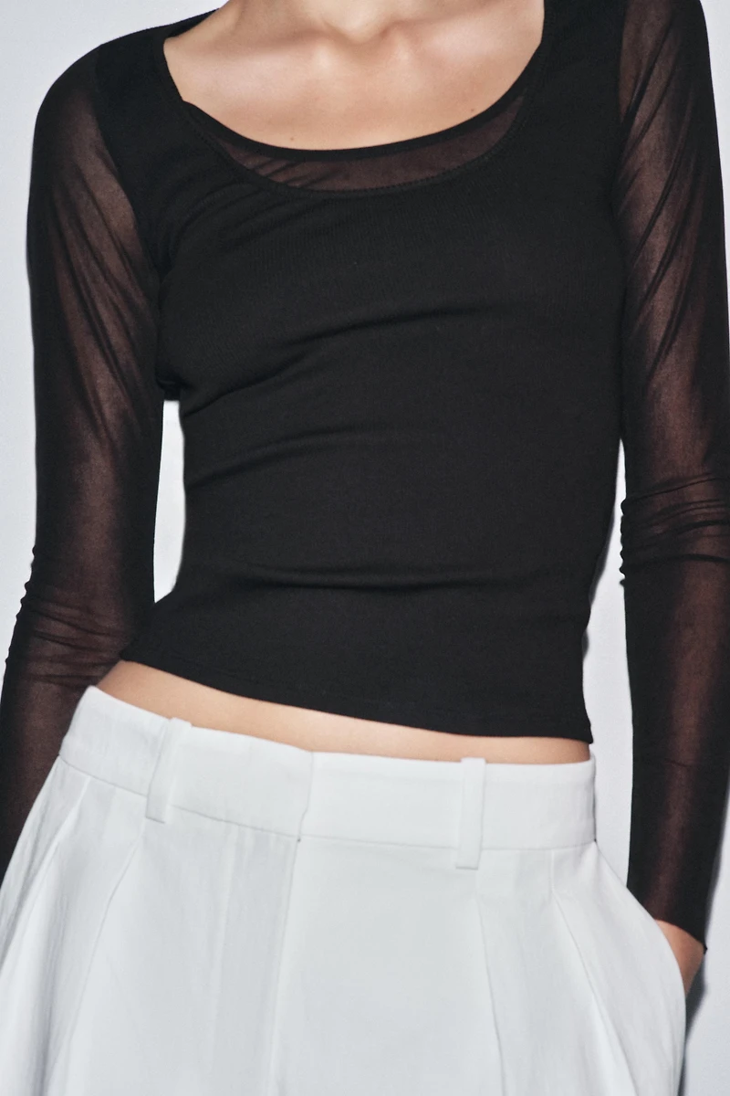 SEMI-SHEER COMBINATION T-SHIRT
