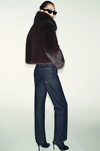 SHORT FAUX FUR LAPEL COLLAR COAT
