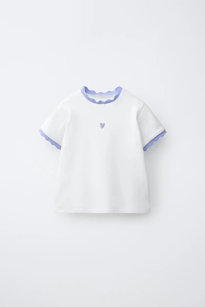 EMBROIDERED RIB T-SHIRT WITH CONTRAST PIPING