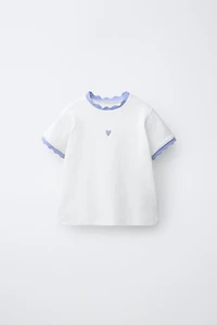 EMBROIDERED RIB T-SHIRT WITH CONTRAST PIPING