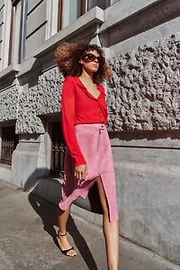 FAUX SUEDE MIDI SKIRT