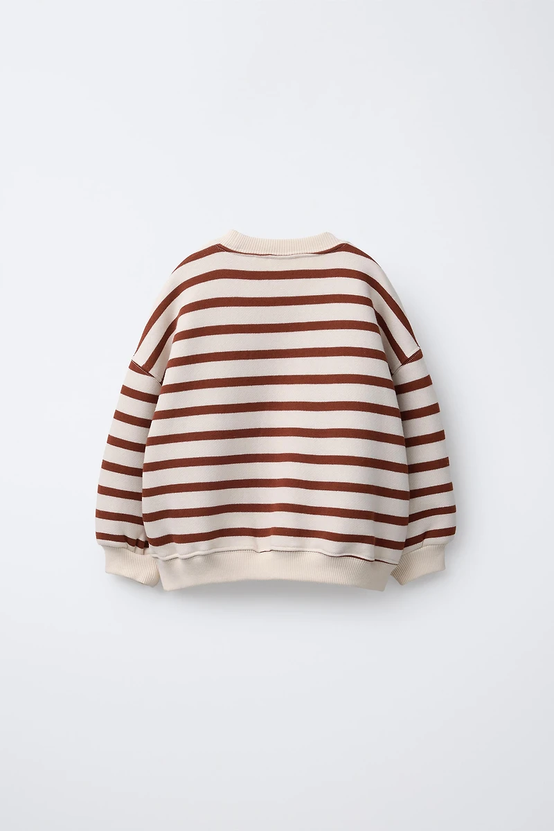 STRIPED EMBROIDERED BEAR SWEATSHIRT