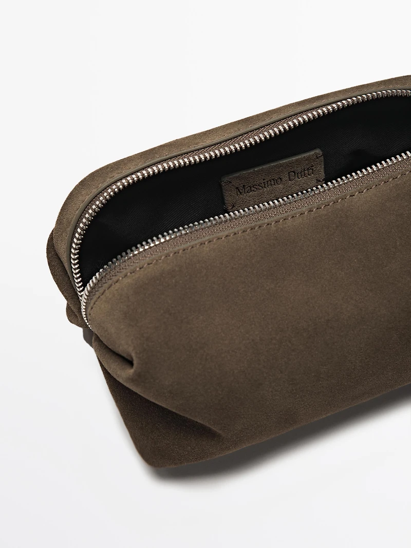 Split leather toiletry bag