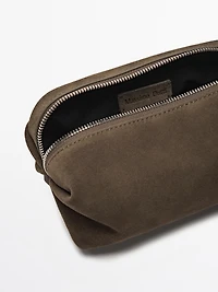 Split leather toiletry bag
