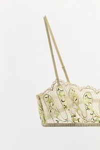 EMBROIDERED FLOWER LACE BANDEAU BRA