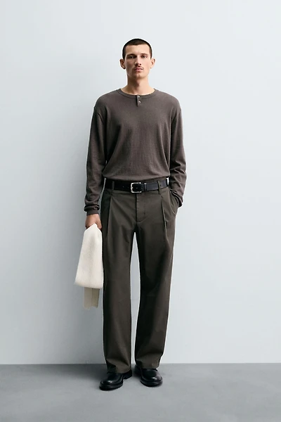 COTTON - VISCOSE PLEATED PANTS