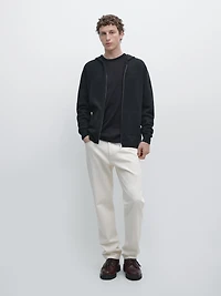 Zip-up knit cardigan with hood