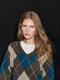 Wool blend argyle knit sweater