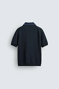 COMBINATION DENIM COLLAR KNIT POLO