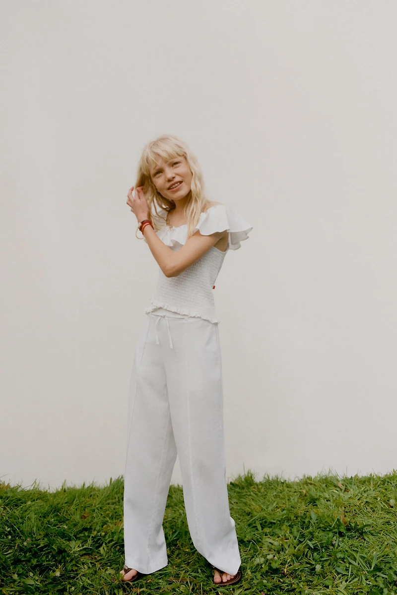 WIDE LEG LINEN DRAWSTRING PANTS