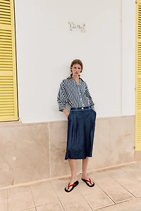 PUFF SLEEVE STRIPED LINEN SHIRT
