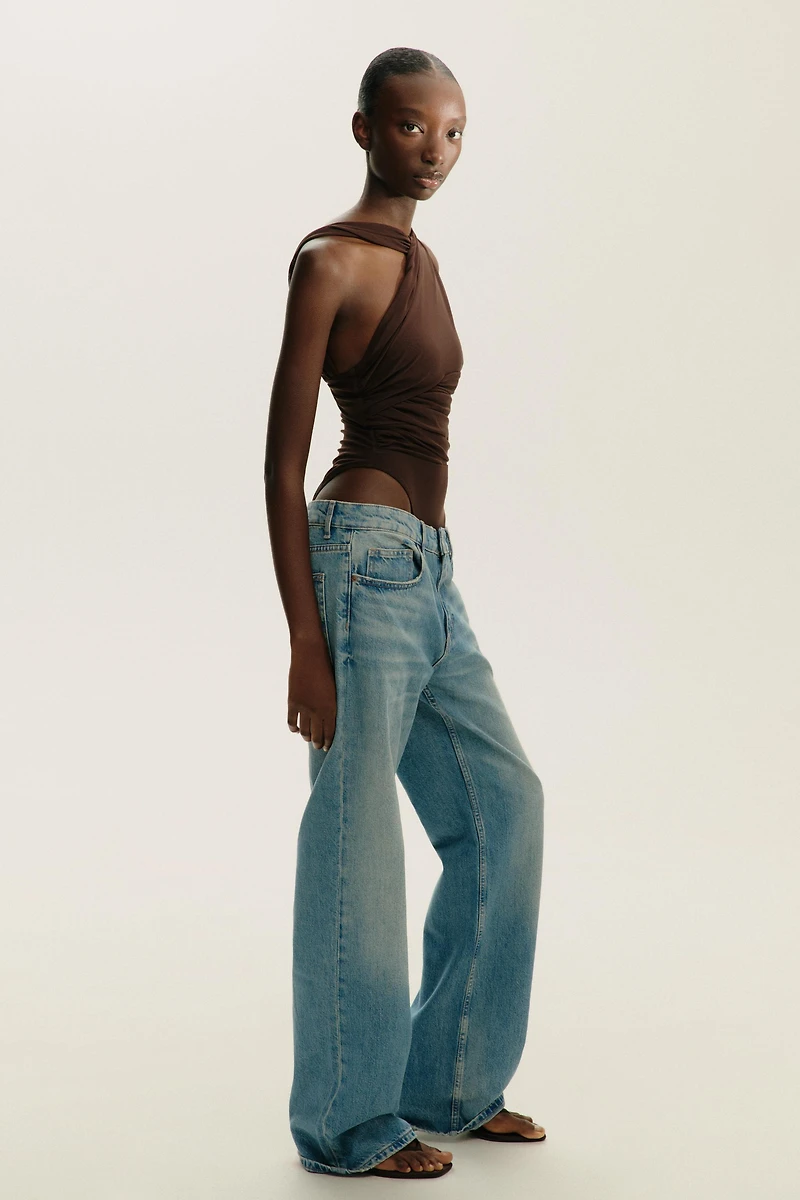 DRAPED ASYMMETRIC TULLE BODYSUIT