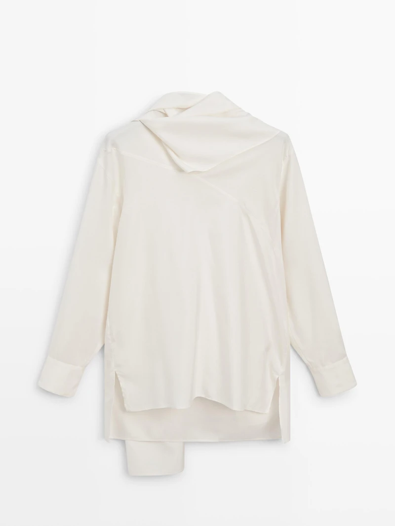 Silk blend blouse with tie detail - LIMITED