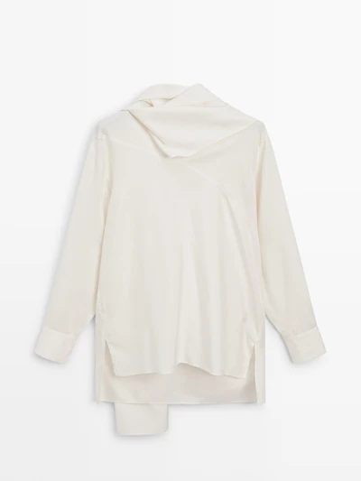 Silk blend blouse with tie detail - LIMITED