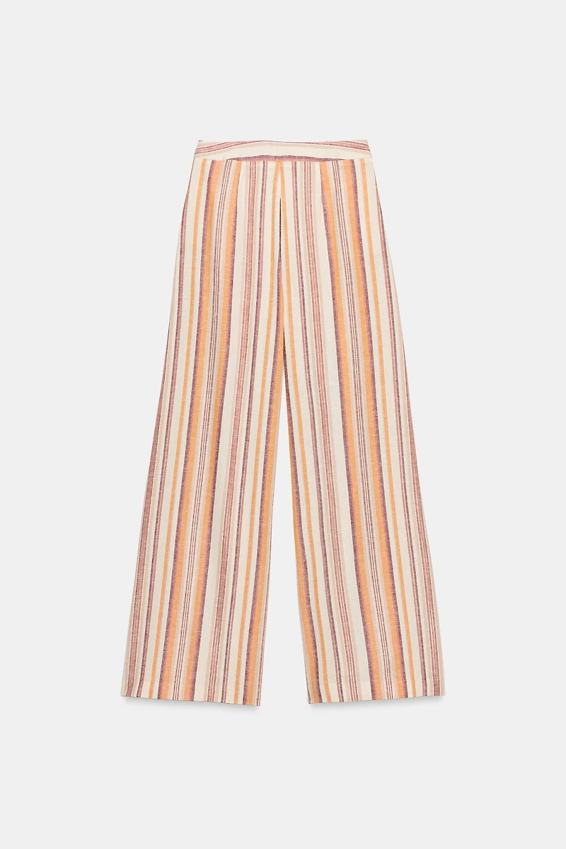 STRIPED LINEN WIDE LEG PANTS
