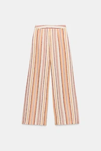 STRIPED LINEN WIDE LEG PANTS