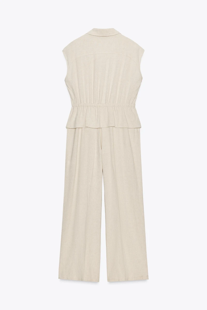 LINEN TWO-PIECE EFFECT JUMPSUIT