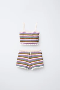 3-6 YEARS/ STRIPED CROCHET KNIT SET