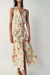 PRINTED BELTED MIDI DRESS