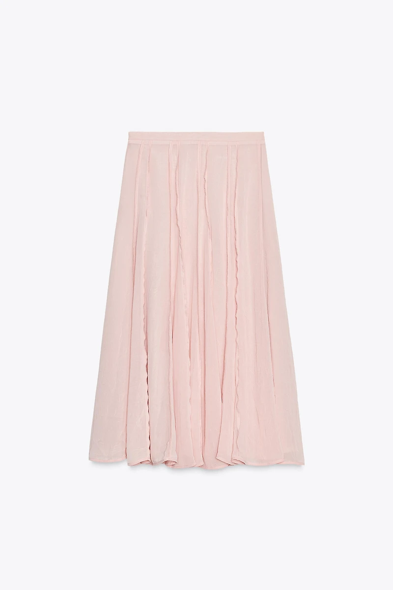 SEMI-SHEER TOPSTITCHED MIDI SKIRT