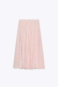 SEMI-SHEER TOPSTITCHED MIDI SKIRT