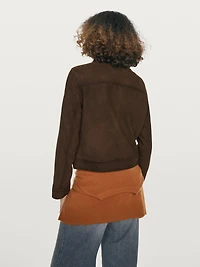 Cropped suede leather-lined jacket with buttons